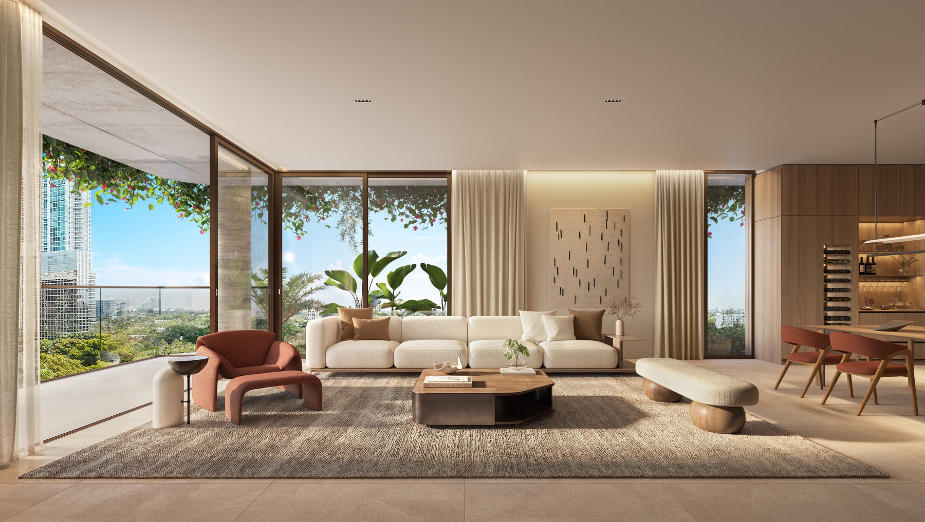 Great room at Colette Residences at Brickell. OSPA interior design, gypsum ceilings up to 10'6\